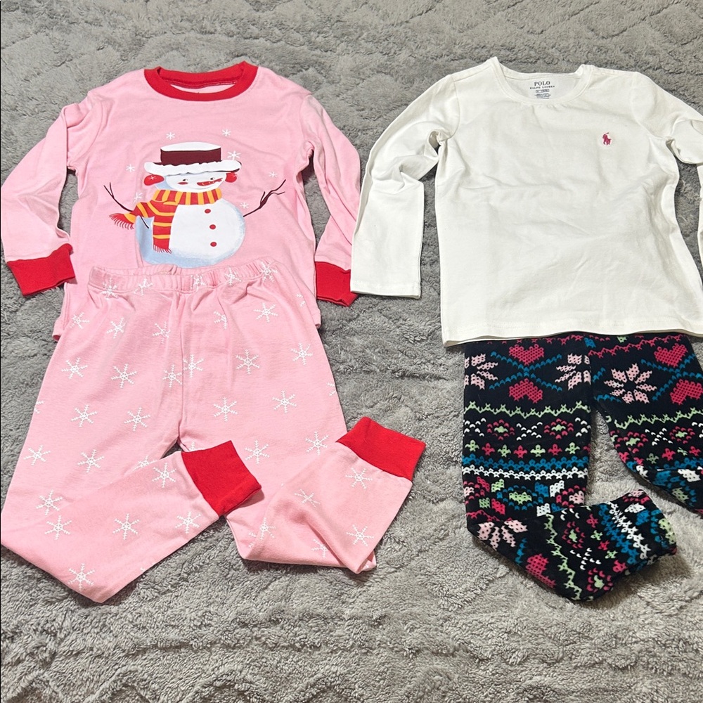 Pink Snowman Kids Pajama Sets